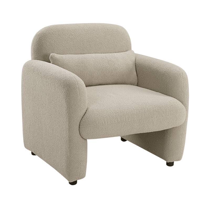 Silas 32.5" Boucle Accent Chair - 1 Matching Pillow, Attached Cushions - Taupe