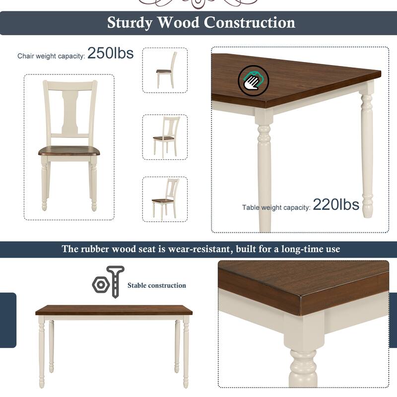 Classic 6-Piece Wooden Dining Table Set with 4 Chairs & Bench