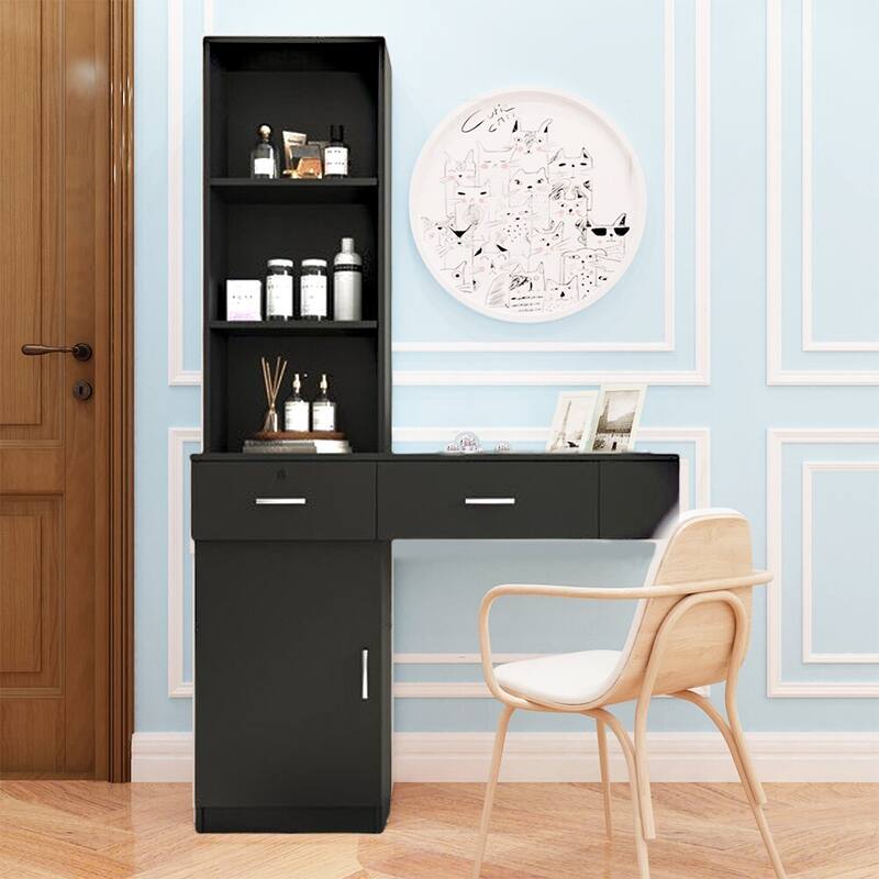 Wall Mount Makeup Vanity Dressing Table,Drawers & Hair Dryer Holder - W39.76*D13.19*H66.93