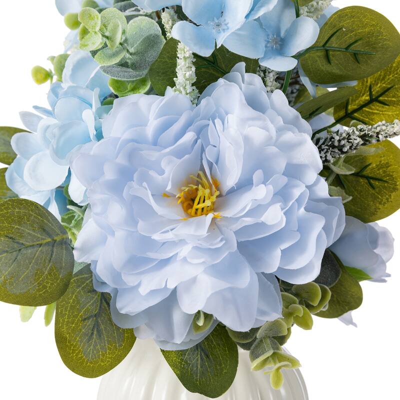 Glitzhome 24"D Blue Peony & Hydrangea Floral Wreath Includes a Complimentary Black Metal Wreath Hanger