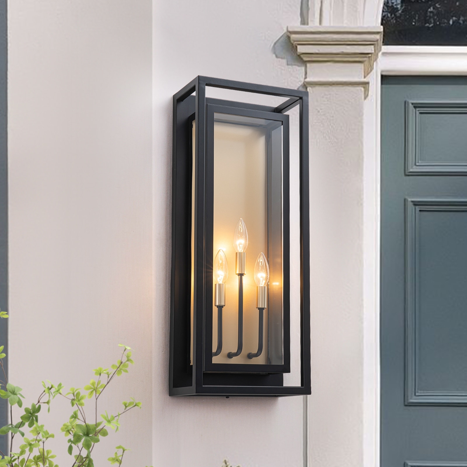 3-Light Black Modern Outdoor Wall Lantern with Clear Glass Shade