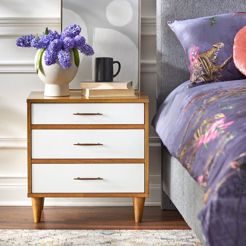 Lifestorey Ana 3-Drawer Nightstand - White/Lightwood