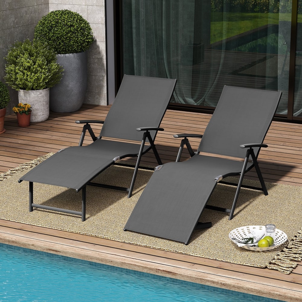 VredHom Outdoor Portable Folding Chaise Lounge Chairs (Set of 2) - 70" L x 20" W x 14" H