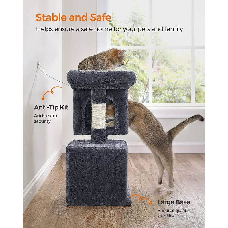 Plush Multi-Level Cat Tower with 2 Spacious Cat Caves and Scratching Posts
