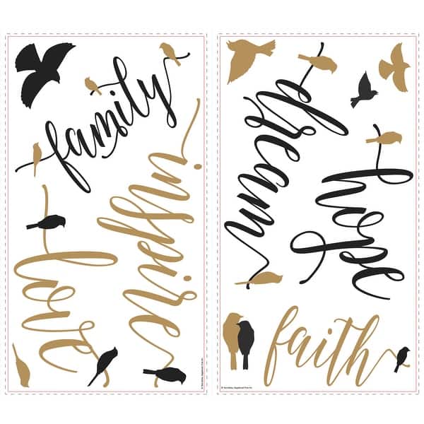 slide 2 of 6, RoomMates Gold Inspirational Words With Birds Wall Decals