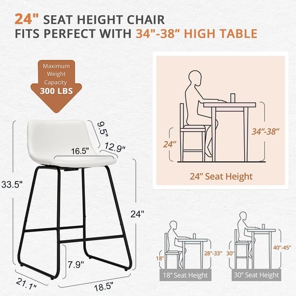 dimension image slide 8 of 9, LUE BONA Modern Faux Leather Metal Frame Counter Height Bar Stools (Set of 4)