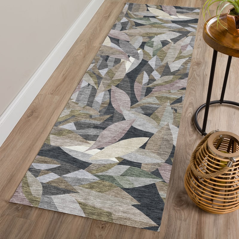 Machine Washable Indoor/ Outdoor Modern Floral Chantille Rug