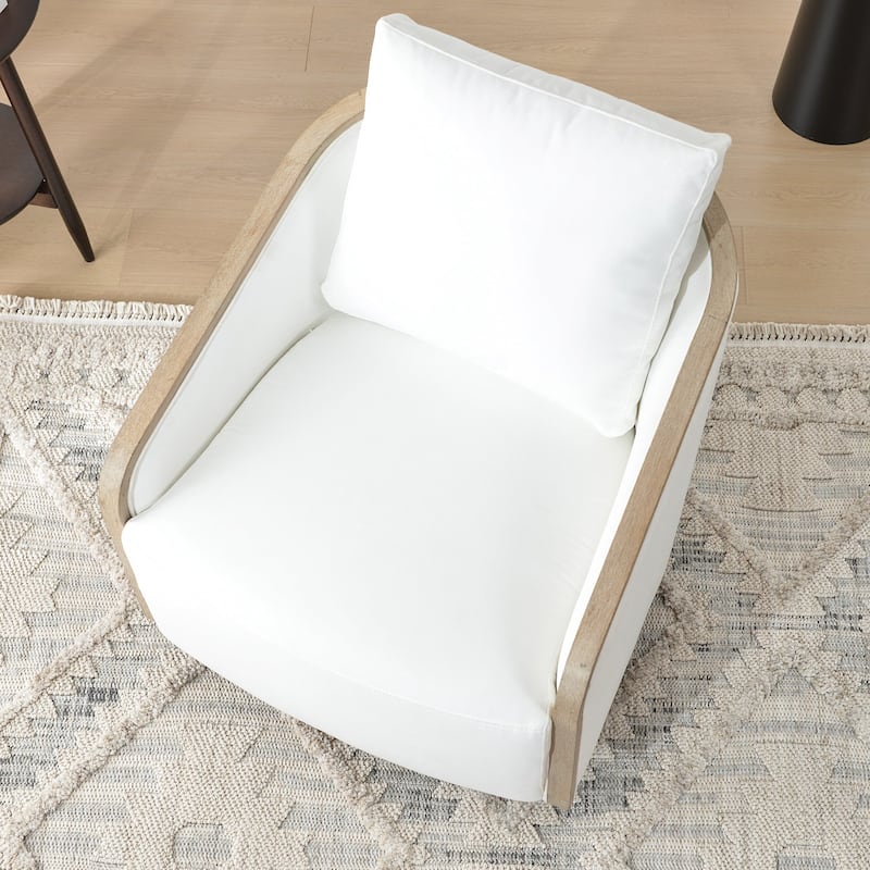 KINWELL 30" Wide Fabric Upholstered Swivel Barrel Chair, Accent Armchair for Living Room, Bedroom