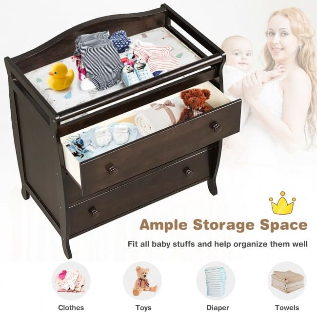 Baby Changing Table Infant Diaper with 3 Drawers and Safety Belt-Brown - 35.5" x 23" x 39" (L x W x H)
