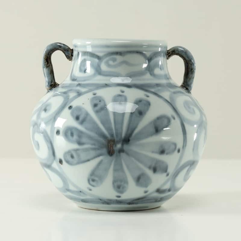Approx.6 Inches Subtle Blue and White Vase with Two Decorative Handles