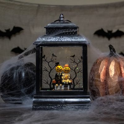 Lighted Halloween Snow Globe Lantern with Jack-O-Lantern Couple - 11.5" - Warm White LED