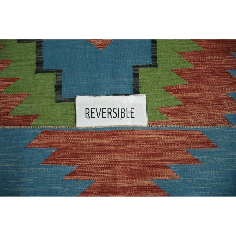 Hand Woven Oriental 100% Wool Carpet Southwestern Modern Navy Blue & Blues Kilim Area Rug - 10' 1'' X 8' 0''