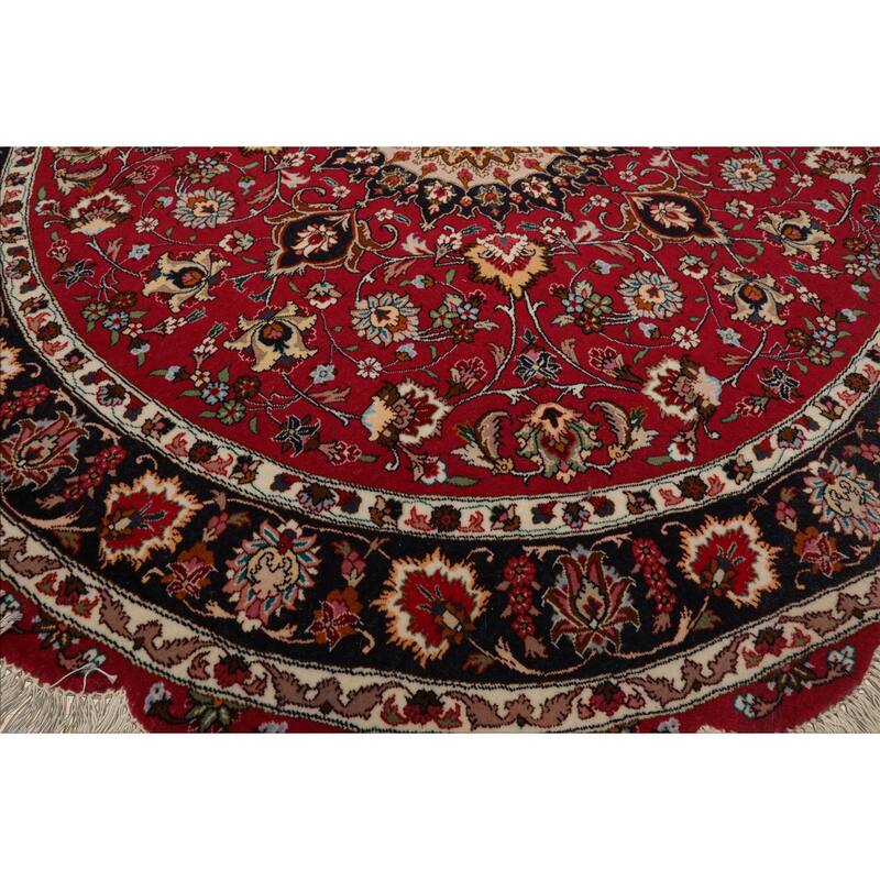 4'11''x4'11'' Round Hand Knotted Wool Burgundy Round 300 KPSI Area Rug - 4' 11'' x 4' 11''-Round