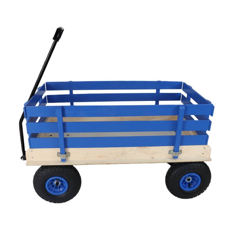 Fresh blue wooden household trolley for children's toy transportation/garden tool cart/outdoor portable trolley