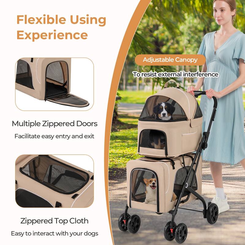 Gymax Double Pet Stroller for 2 Dogs or Cats w/ 2 Detachable Carriers
