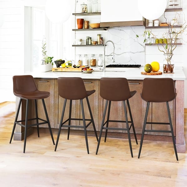 Faux Leather Bar Stools Counter Height Stools with Backs and Metal