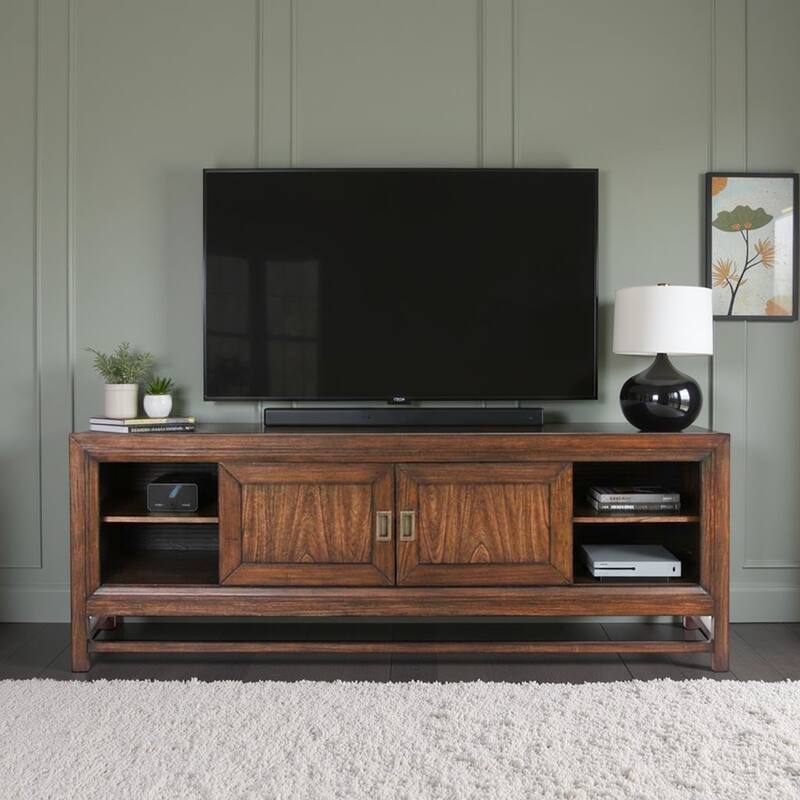 Bridgevine Home Branson 74" TV Stand Console, For TVs up to 85 inches, No Assembly Required, Two-Tone Finish
