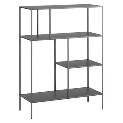 Modern 48" Grey Metal Double Bookcase 4-Tier Vertical Storage Shelf for Home Office and Living Room - 48”H x 36”W x 15”D