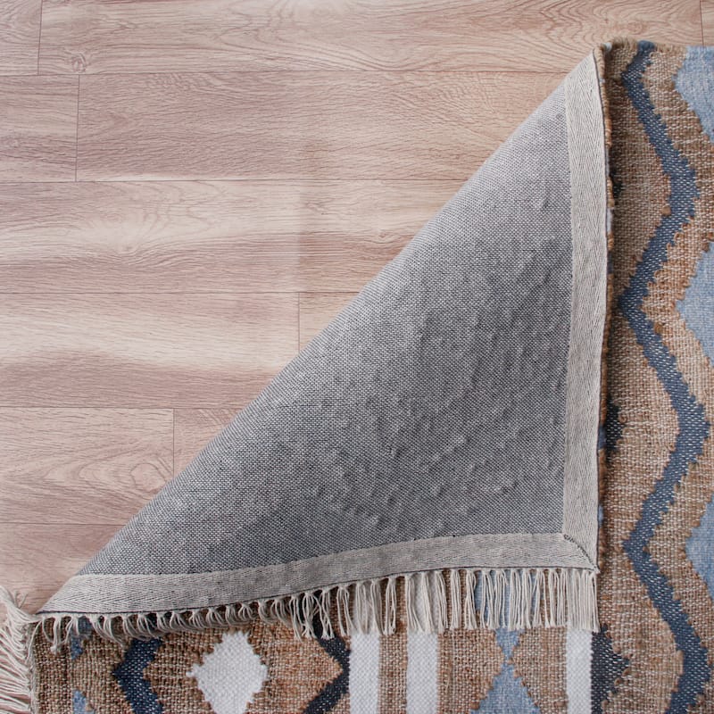 Sevita Hand-Woven Southwestern Jute-Blend Area Rug, Tan and Light Blue