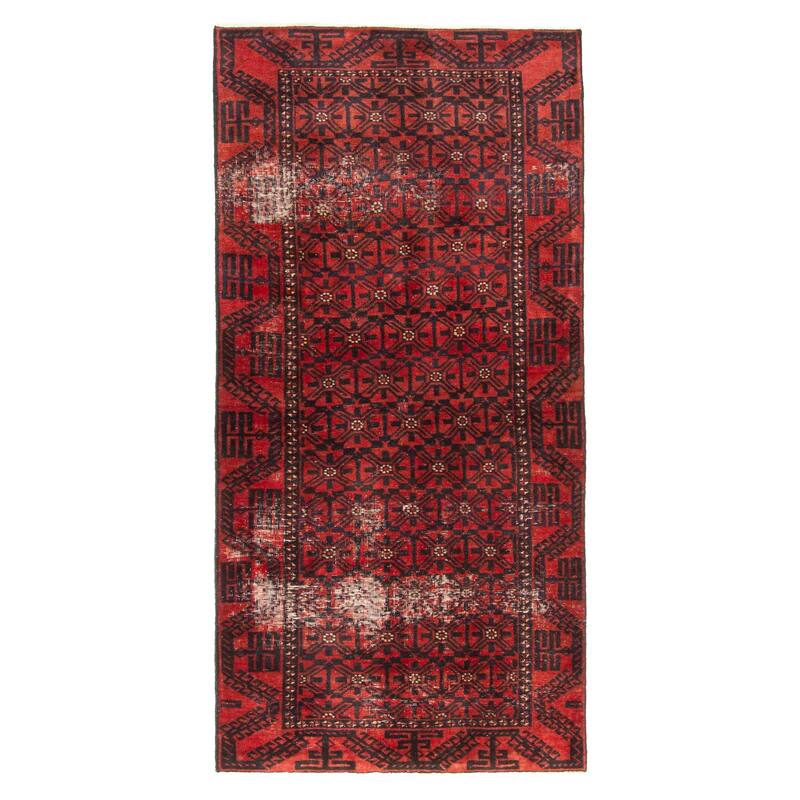 ECARPETGALLERY Hand-knotted Baluch Dark Red Wool Rug - 3'3 x 6'10