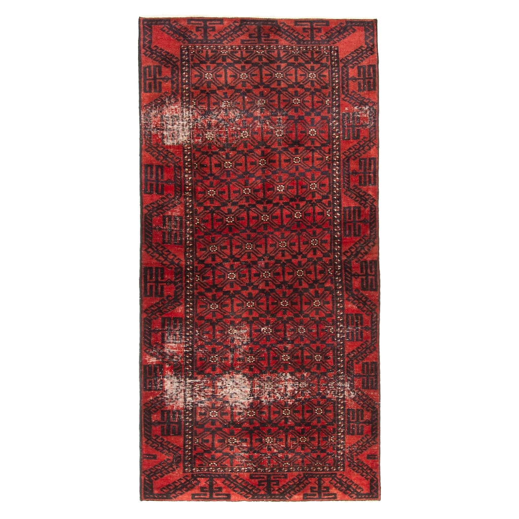 ECARPETGALLERY Hand-knotted Baluch Dark Red Wool Rug - 3'3 x 6'10