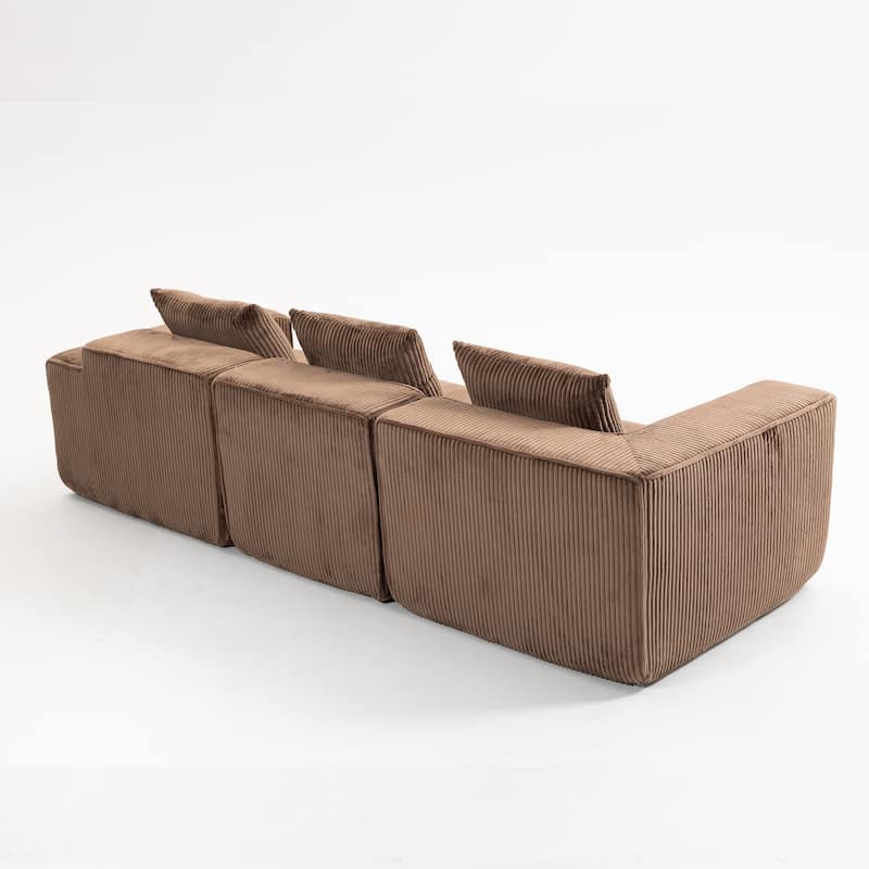 Deep Seat Modular Sofa Corduroy 3 Seater Lounge Couch with Pillows