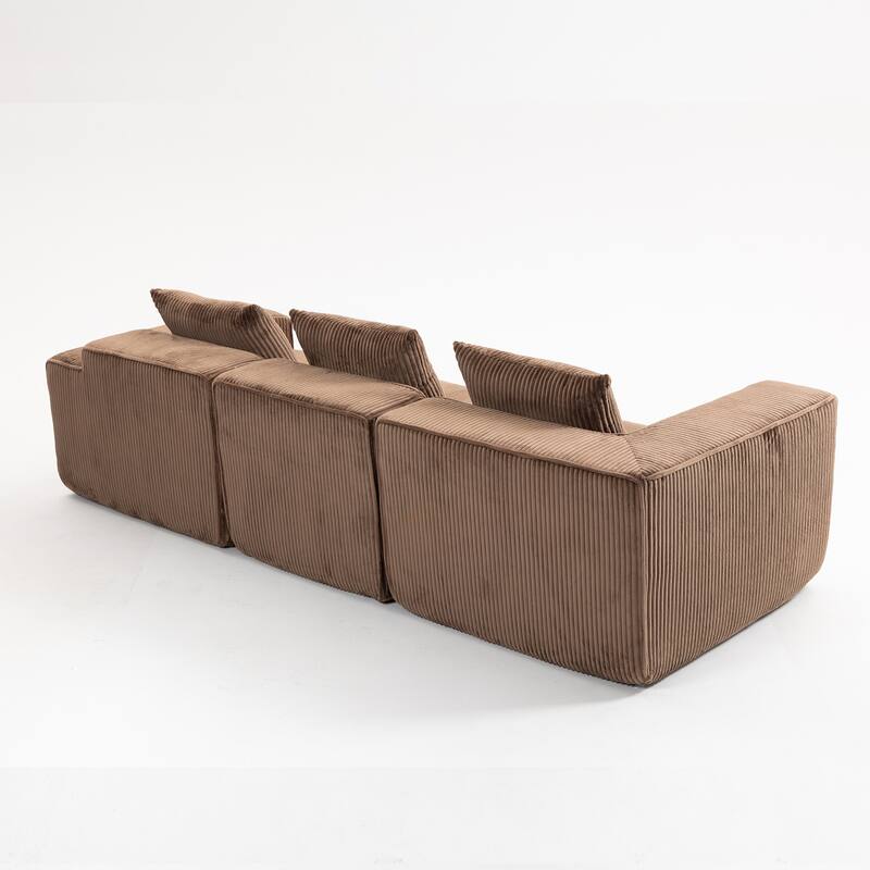 Modular Sectional Sofa with Pillows, Corduroy Upholstered 3-Seater Sofa, All-Compressed Foam Sofa for Living Room, Apartment
