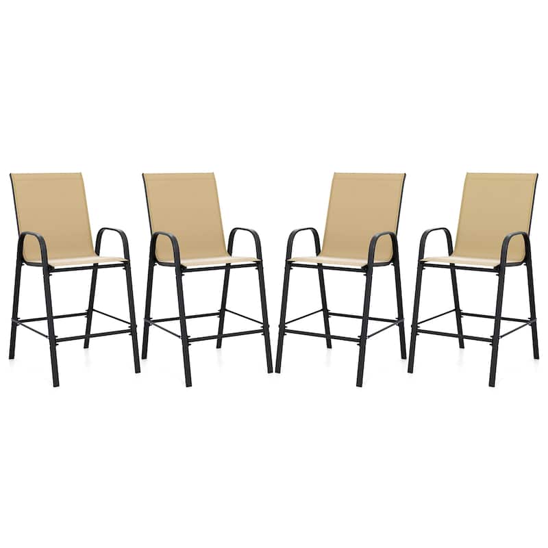 Gymax 4PCS Outdoor Bar Stools 29'' Fabric Bar Height Stools w/ - Beige