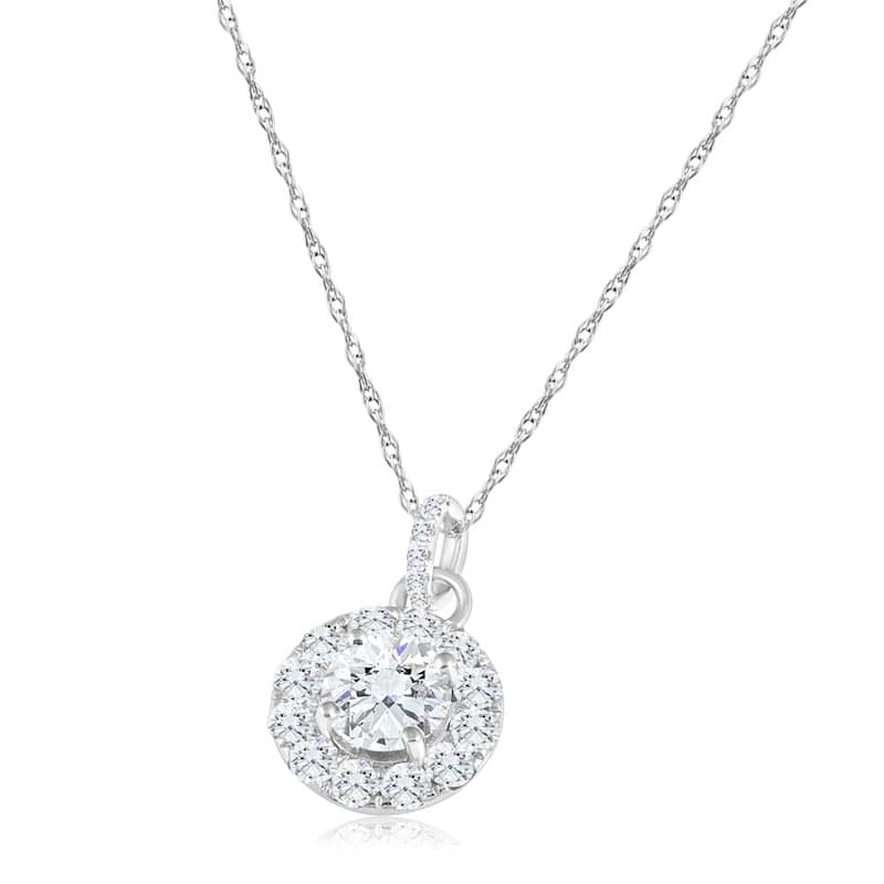 2 Ct TW Diamond (1ct center) Halo Pendant White Gold Necklace