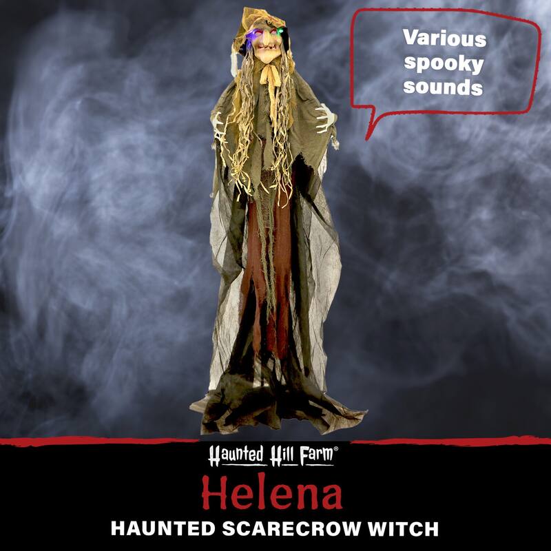 Haunted Hill Farm 6-Ft. Scarecrow Witch, Indoor/Covered Outdoor Halloween Decoration, LED Multi Eyes, Poseable, , Helena