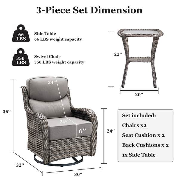 dimension image slide 60 of 68, Outdoor Patio Sofa Swivel Chair with 6-Inch Thick Cushions Set