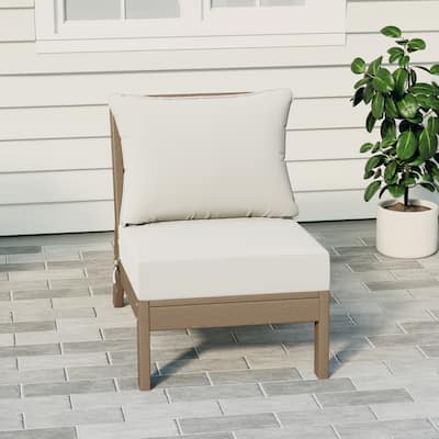 Birchwood All Weather HDPE Outdoor Patio Deep Seating Weathered Wood Armless Chair With Cushions (1-Piece)