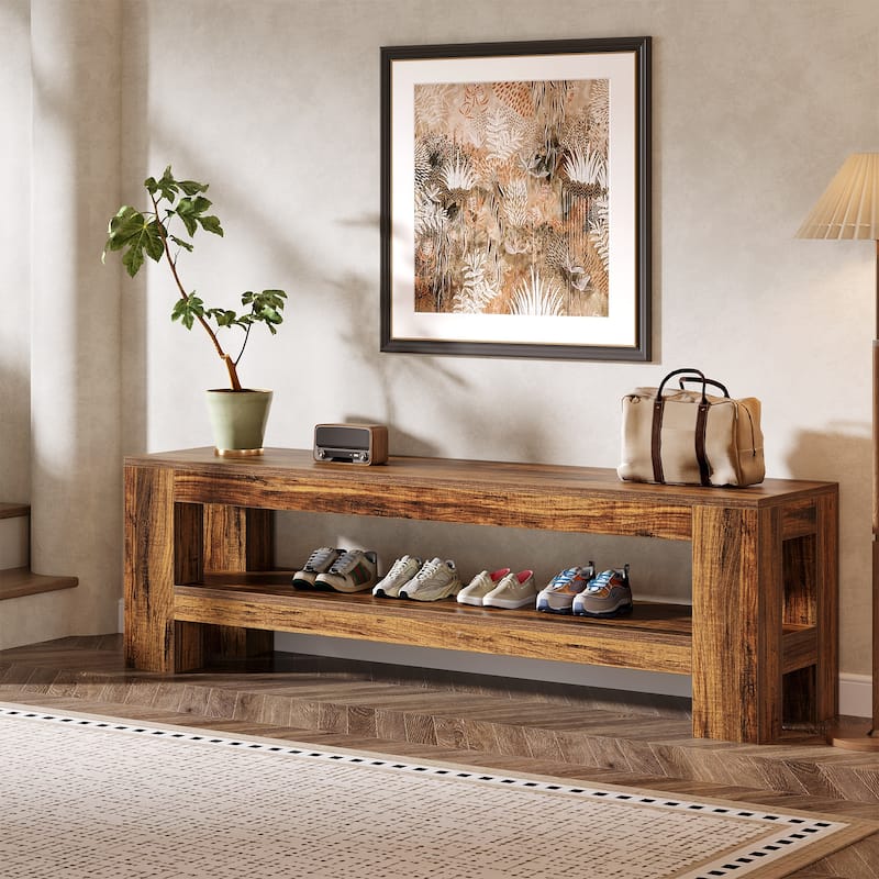 Entryway Shoe Bench with Storage End of Bed Bench for Bedroom - Brown