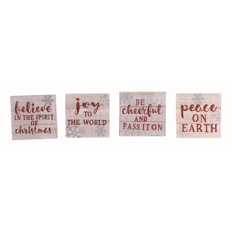 Transpac Wood Christmas Block Set of 4 Christmas Home Decorations
