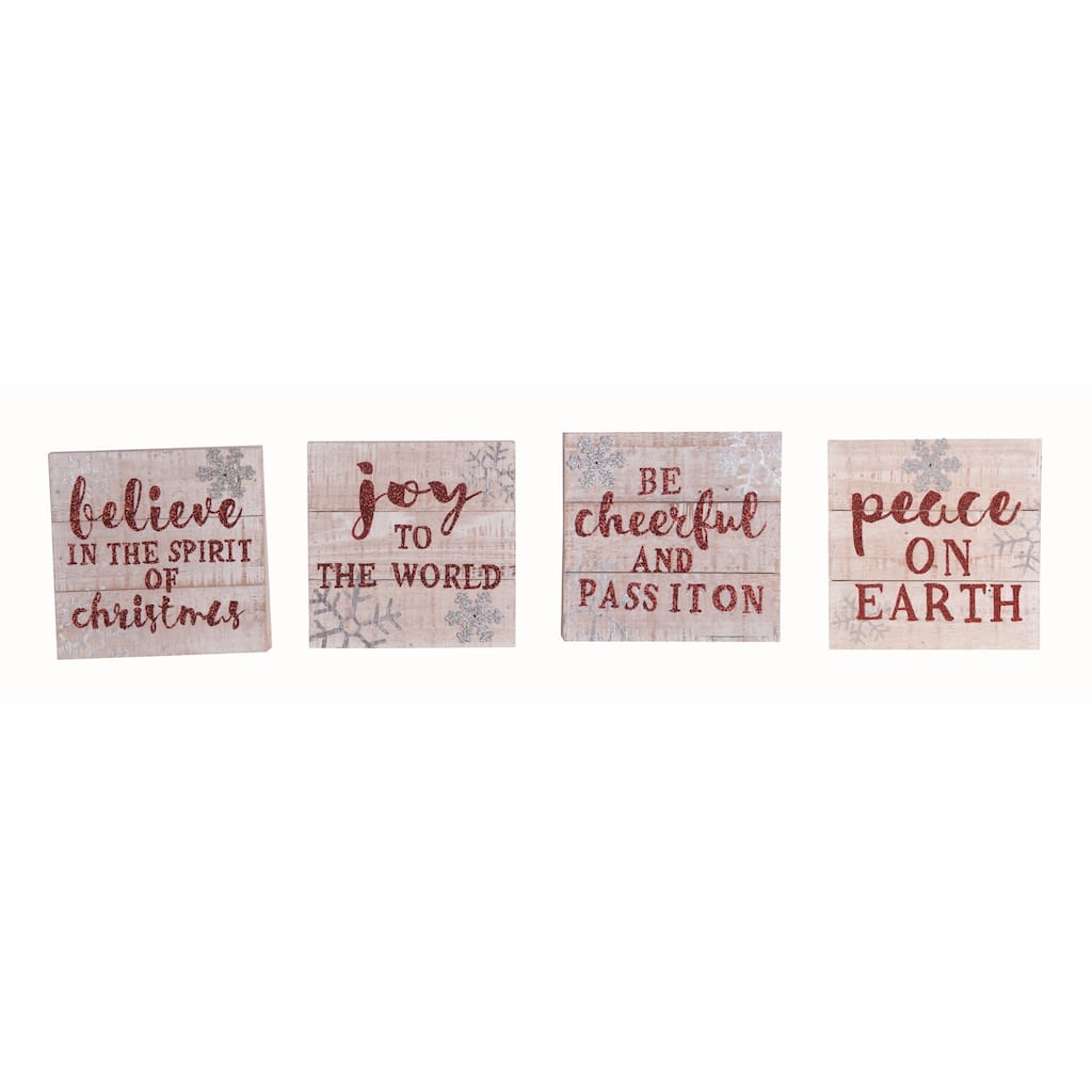 Transpac Wood Christmas Block Set of 4 Christmas Home Decorations