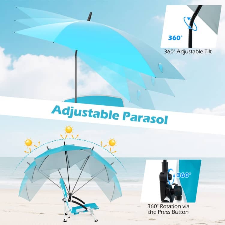 Metal Oxford Fabric Beach Chair with Umbrella and Carry Bag