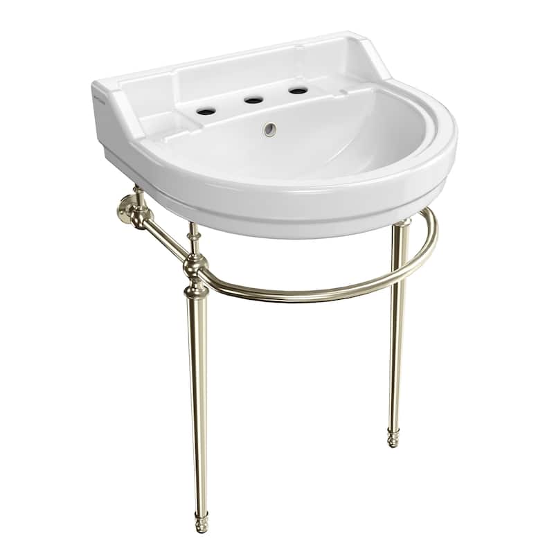Whitehaus Console Sink With Semi-Circular Bowl, Metal Leg Supports and Front Towel Bar.