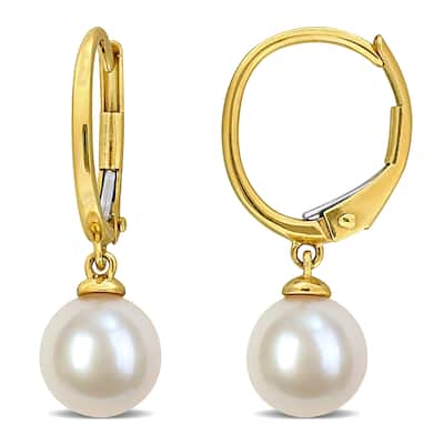 Miadora 7-7.5mm Cultured Freshwater Pearl Drop Leverback Earrings in 14k Yellow Gold