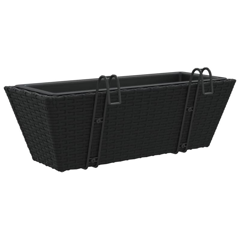 vidaXL Planter Black PE rattan Medium Hooks Planter Trapezoidal - 8.7 x 21.3 x 7.1 in