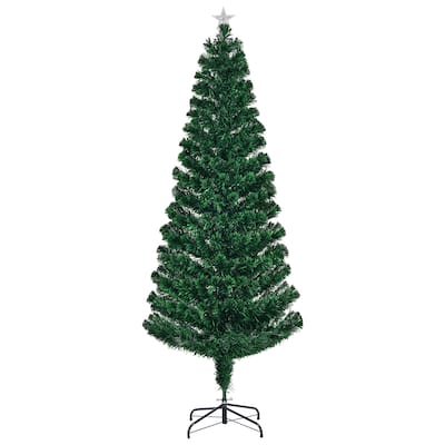6 ft Fiber Optic Christmas Tree Pre-Lit Multi-Color Auto-Changing Lights with Star Topper and Sturdy Iron Base - 6 Ft
