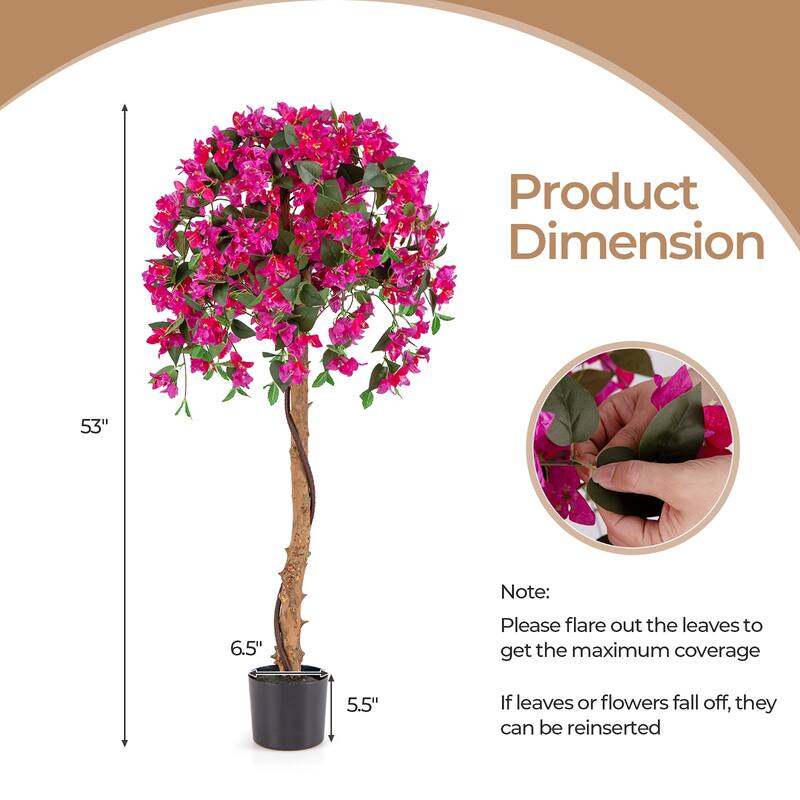 Gymax 4.5FT Artificial Tree Azalea Artificial Tree w/ Plastic Pot for