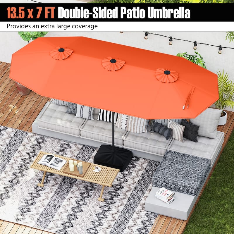 Gymax 13FT Double-sided Patio Umbrella w/ Crank Handle Umbrella Base