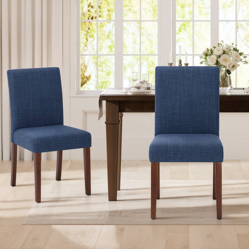 Set of 2 Modern Fabric Dining Chairs, Beige Upholstered Side Chairs with Wood Legs for Farmhouse