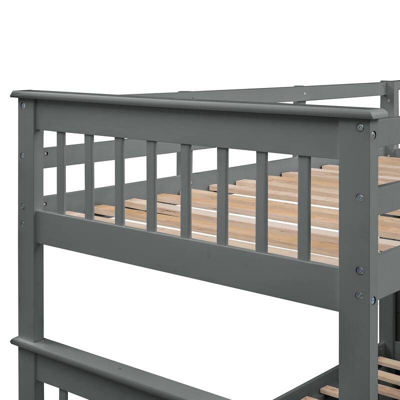 Twin-Over-Full Bunk Bed with Trundle, Storage, and Guard Rail for Bedroom or Dorm