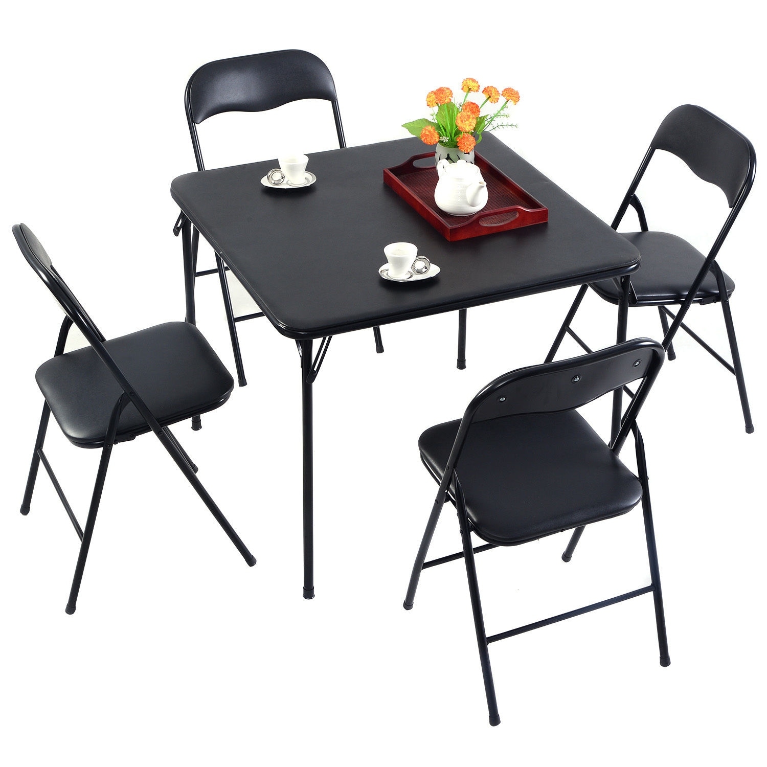 Black Folding Table And Chairs Set & 5pc Folding Table And ...