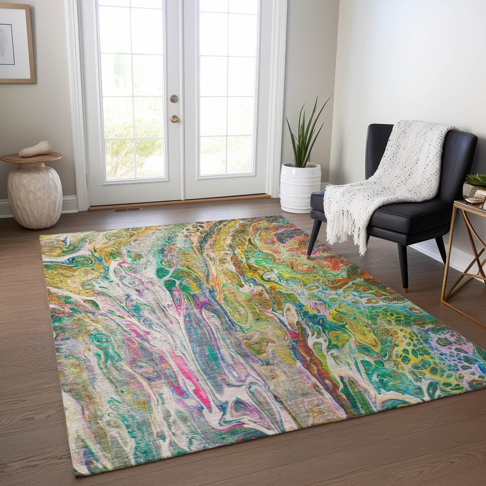 Machine Washable Indoor/ Outdoor Chantille Abstract Modern Rug