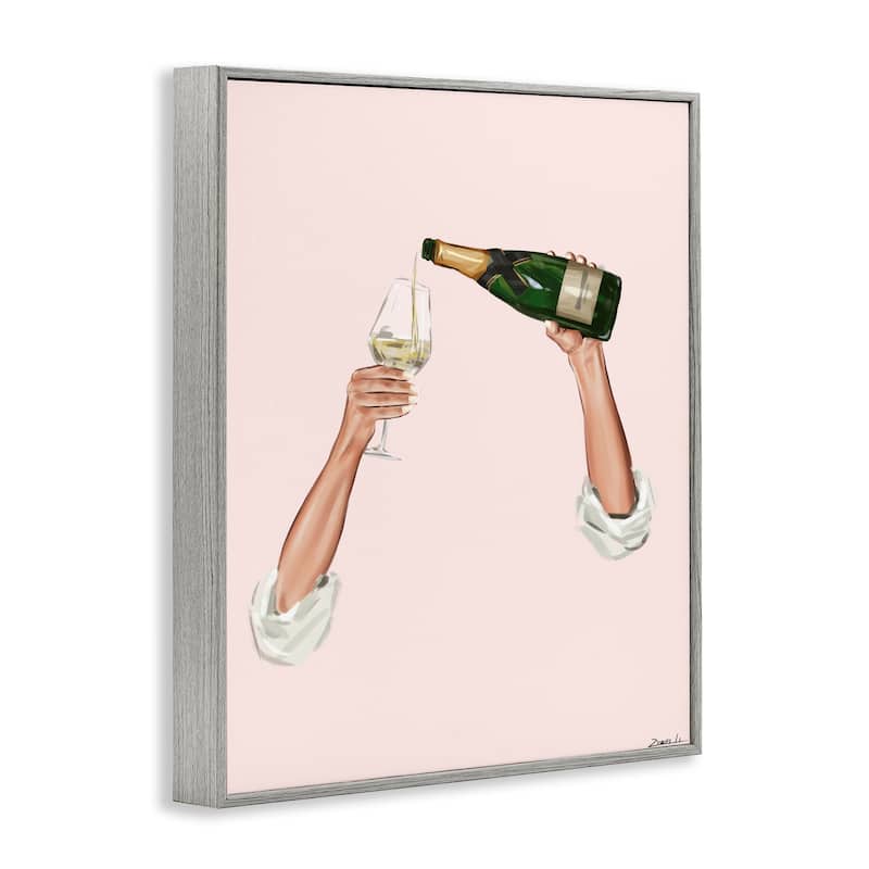 Stupell Champagne Pour on Pink Framed Giclee Art Design By Ziwei Li