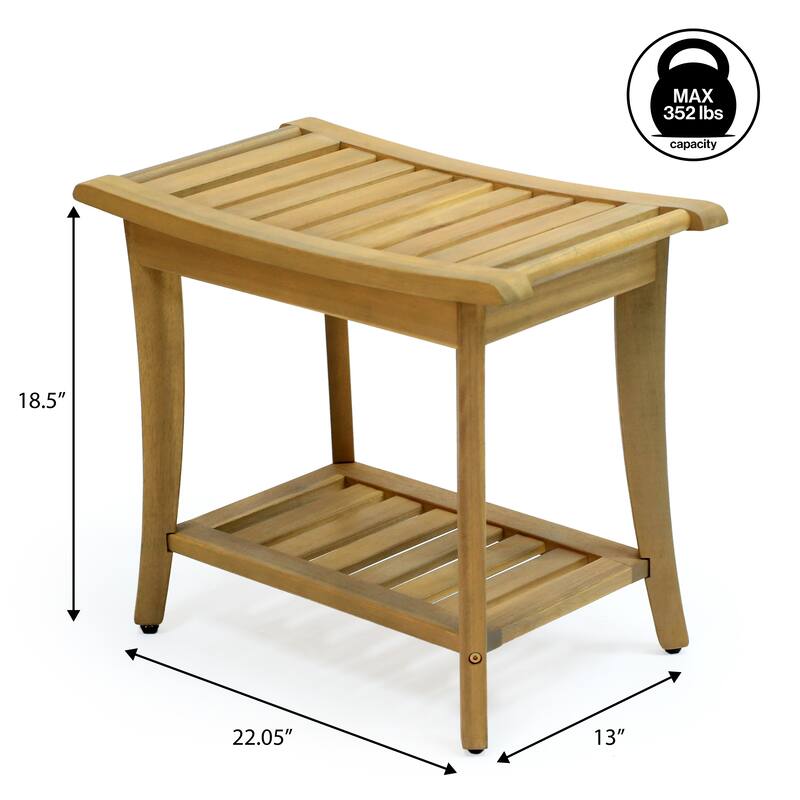 Tucker 22.1" Slatted Acacia Wood Indoor/Outdoor Shower Bench w/ Shelf & Handle, By JONATHAN Y - 22.1L x 12.99W x 18.5H