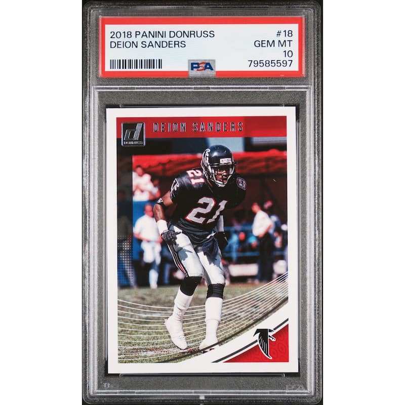 Deion Sanders 2018 Panini Donruss Football Card #18 Graded PSA 10 - 8'6" x 11'6"