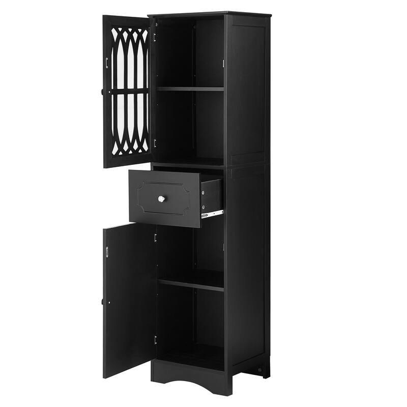 GDFStudio - Isla Slim Tall Bathroom Cabinet with Drawer, Doors, and Adjustable Shelves for Space-Saving Storage